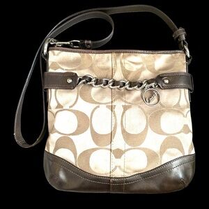 Coach Brown Signature Crossbody Bag with Chain Detail